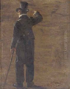 A figure in a morning coat and top hat, seen from behind by Johan Christian Clausen Dahl
