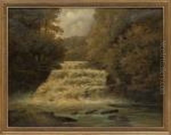 An Angler By A Waterfall - view 1