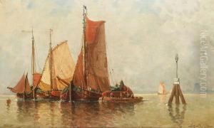 Marine With Fishing Boats by Auguste Henri Musin