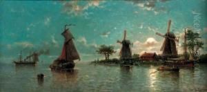 Shipping At Night-time by Auguste Henri Musin