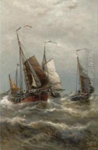 Fishing Vessels Making For Port by Auguste Henri Musin