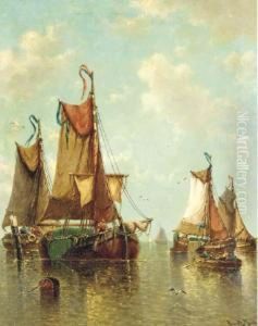Ships At Anchor In Still Waters by Auguste Henri Musin