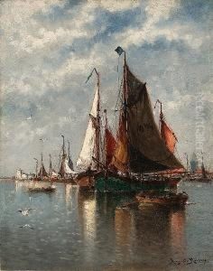 Le Bassin Des Pecheurs, Ostende by Auguste Henri Musin