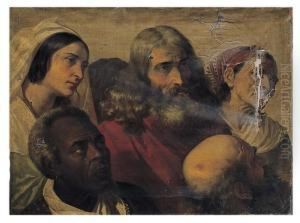Studio Di Teste Diverse Tra Cui Una Di Africano by Cesar Mussini