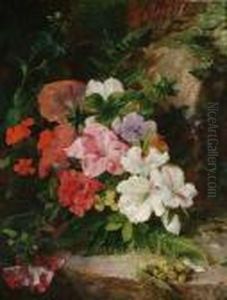Still Life Of Flowers On A Mossy Bank by Annie Feray Mutrie