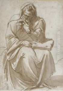 A Seated Prophet Holding A Book by Girolamo Muziano