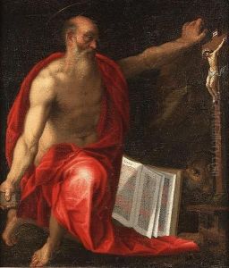 Saint Jerome In Penitence Before The Cross by Girolamo Muziano