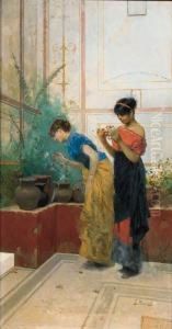 Due Ragazze In Una Villa Pompeiana 1880 Circa by Giovanni Muzzioli