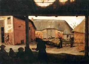Farmyard with a Beggar by Cornelis Van Dalem
