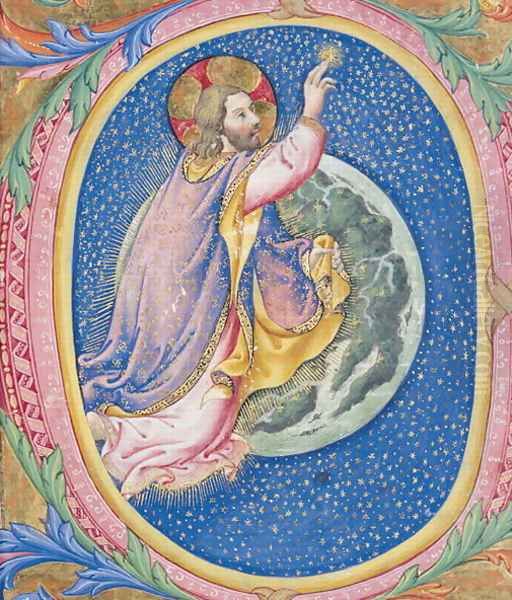 Historiated initial O depicting God creating the stars - view 1