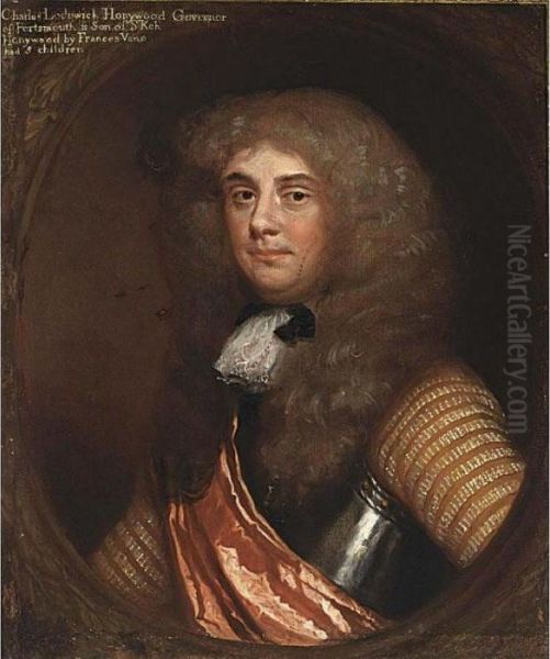 A Portrait Of A Gentleman, Said
To Be Charles Lodowick Honeywood, Governor Of Portsmouth, Half Length,
Wearing Armour With A Red Sash And A Wig, In A Painted Oval - view 1