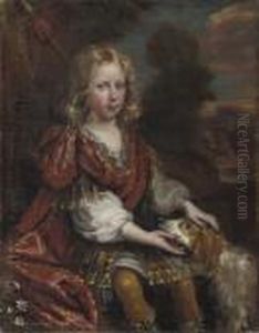 A Portrait Of A Boy And A Dog, In A River Landscape