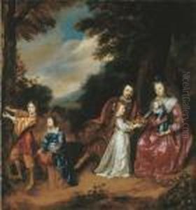 A Group Portrait Of A Family In A Landscape by Jan Mytens