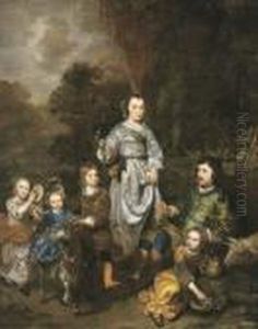 Portrait Of A Family A La Antique In A Wooded Landscape