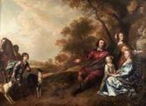 A Family Group Portrait Of A Lady And Gentleman, Their Son, Twodaught by Jan Mytens