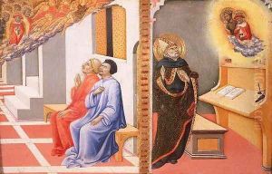 The Visions of LtoR St. Jerome and St. John the Baptist, 1444 by Sano Di Pietro