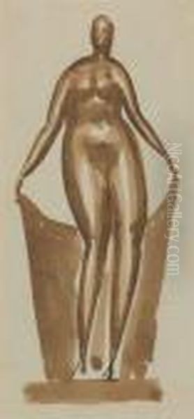 Female Figure Holding Drape - view 1