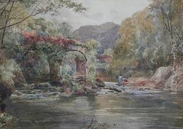 A River Landscape With Figures Seated On Rocks By Stone Archways - view 1