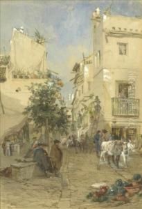 A Continental Street Scene by Paul Jacob Naftel