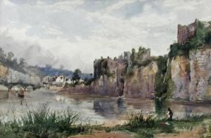 A View Of Chepstow Castle On The
 River Wye Singed Lower Left With Initials "pjn" Watercolour 32 X 48cm 
Provenance: Private Collection