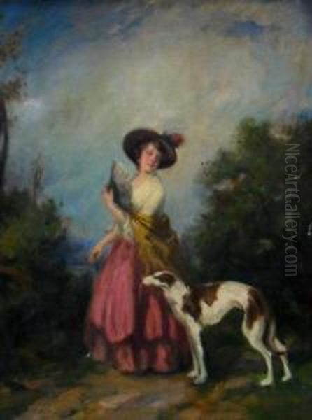 A Lady And A Lurcher In Wooded Landscape - view 1
