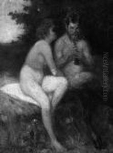 "pan Und Nymphe". Sign. Ol Auf Lwd.
79 X 59,5 Cm. Rahmen by Vilmos Nagy