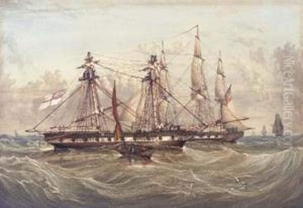 Hoisting The Sails On Two Frigates - view 1