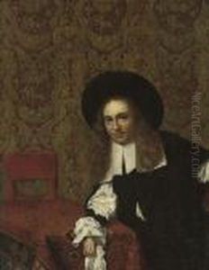 Portrait Of A Gentleman, Half-length, Leaning On A Draped Table