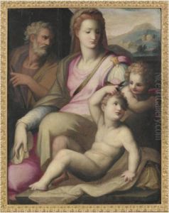 The Holy Family With The Infant Saint John The Baptist by Giovan Battista Naldini