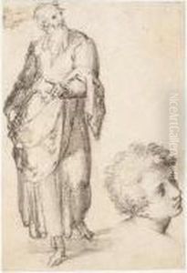 A Standing Bearded Man And A 
Separate Study Of The Head Of A Young Man Seen Almost In Profile