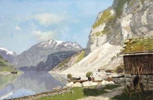 A Mother And Her Children On The Edge Of A Norwegian Fjord
