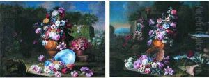 Vases De Fleurs Et Plat En Porcelaine Dans Un Paysage by Giacomo Nani