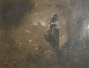 Jeune Paysanne Dans Un Paysage by Celestin Francois Nanteuil