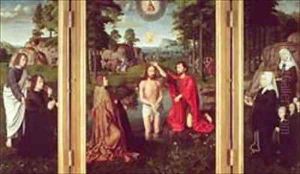 Jean de Trompes Triptych with the Baptism of Christ in the Central Panel and Patrons by Gerard David