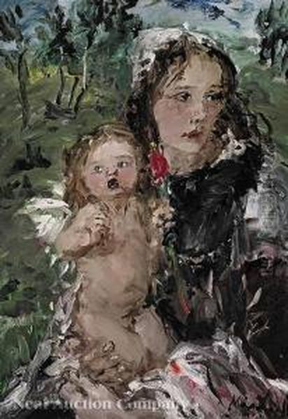 A Mother And Child In Agarden - view 1