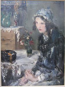 Jonge Vrouw Aan Tafel. by Aurel Naray