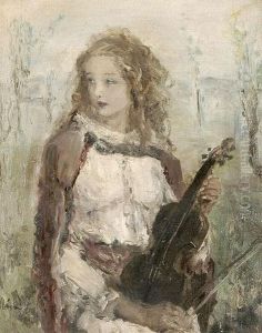 Fiatal Lany Hegeduvel by Aurel Naray