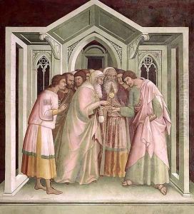 Judas Receiving Payment for his Betrayal, from a series of Scenes of the New Testament by Barna Da Siena