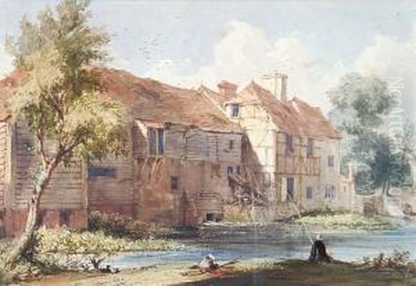 Fisherman On A Bank Before A Windmill - view 1