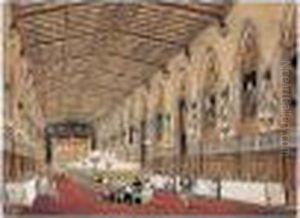 Windsor Castle: Great Staircase;
 Guard Chamber; St. George's Hall; The Library; The Drawing Room; East 
Corridor; St. George's Chapel; Throne Room; Van Dyck Room; St George's 
Hall; Green Drawing Room; Rubens Room; Waterloo Gallery; Private Chapel;
  by Joseph Nash
