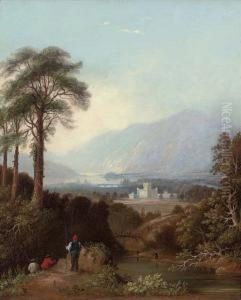 Fishermen By The River Tay, Perthshire, With Taymouth Castle Beyond