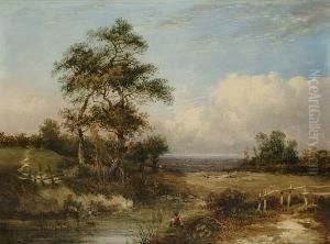 A Figure Fishing In A Country Landscape by Charlotte Nasmyth