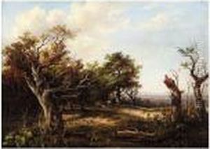 Wooded Landscape With Rustics by Charlotte Nasmyth