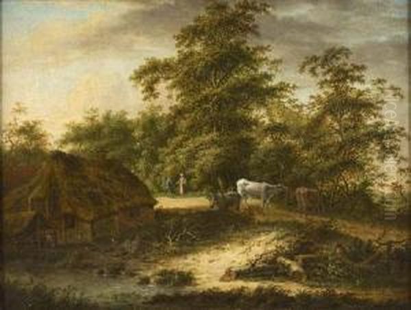 A Wooded River Landscape With Grazing Cattle - view 1