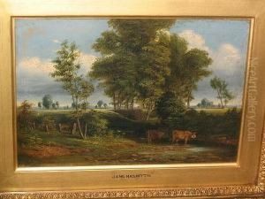 Country Landscape With Cattle Watering At A Stream