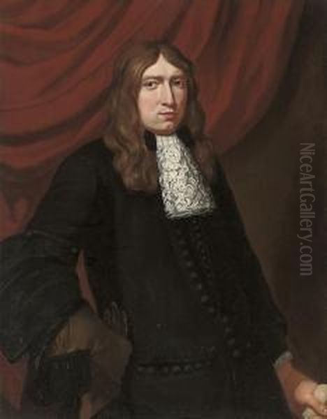 Portrait Of A Gentleman, Half-length, In A Black Coat, Wearing Ahawking Glove - view 1