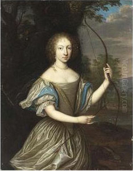 A Portrait Of A Lady, Said To Be
Anna Dorothea Von Lehndorff (1645-1676), As Diana Standing Three
Quarter Length In A Park Landscape - view 1