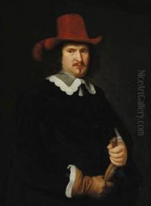 Portrait Of A Gentleman, Three-quarter-length, In A Red Plumed Hat,holding A Glove
