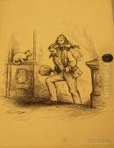 Portrait Of A Man With A Young Girl by Thomas Nast