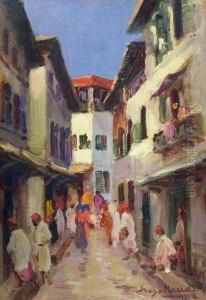 Hausergasse In Nordafrika Mit Reicher Figurenstaffage by Hugo Pieter Naude